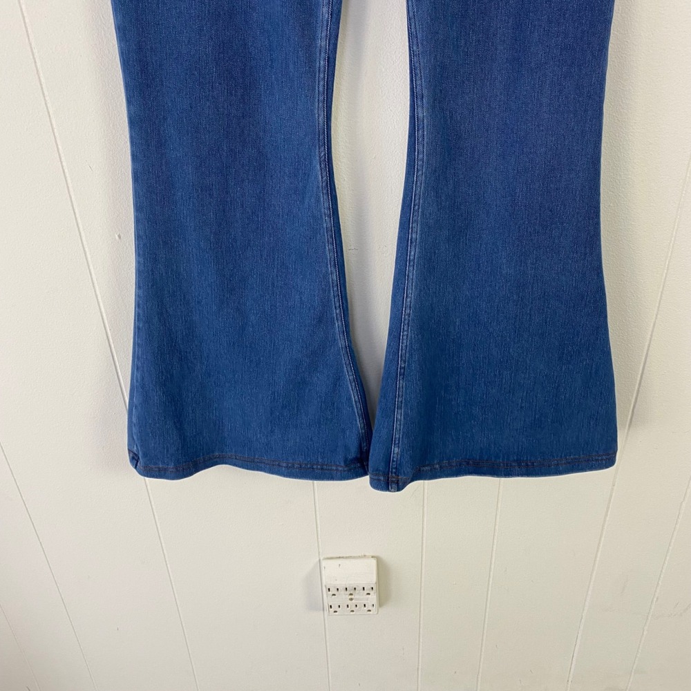 Blue Crossover V-Waist Flare Jeans Size L Pull On Stretch Denim Bell Bottoms - Picture 8 of 9